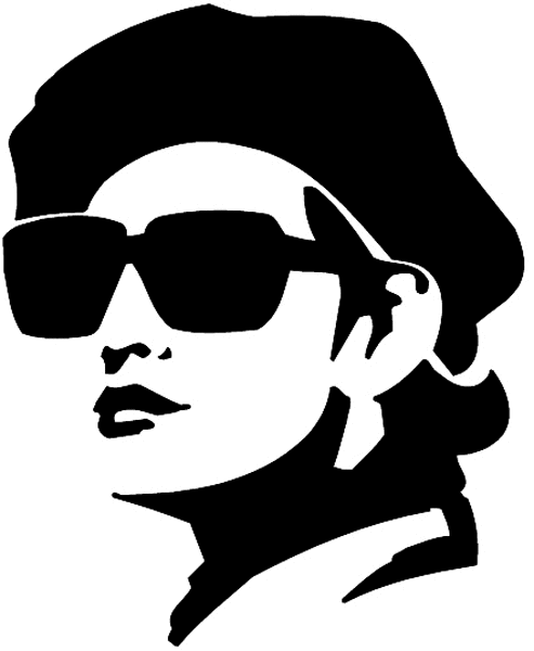 Model in beret and dark glasses vinyl sticker. Customize on line. Hats 049-0064